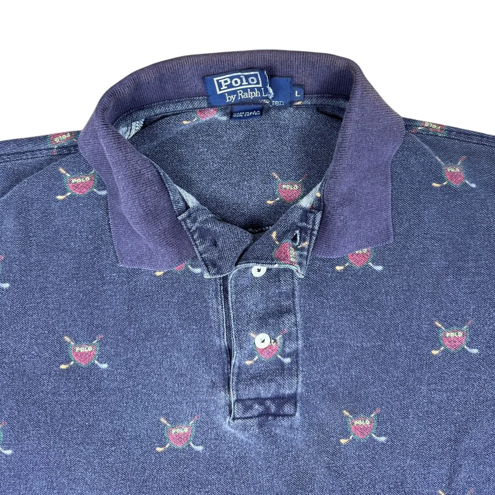 Vtg 90s Polo Ralph Lauren Shirt Men's Large Polo Golf‎ Crest Made in USA